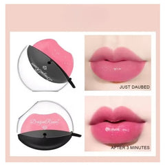 Huitich baby pink glitter lipstick showing daubed and after three minutes glossy lip color