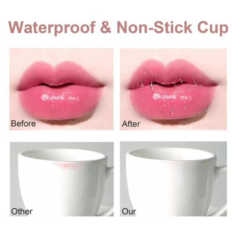Huitich baby pink glitter lipstick showing waterproof effect with no residue on cup