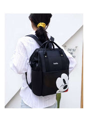 Huitich baby travel bag black cartoon design featuring a playful Mickey Mouse graphic on the back