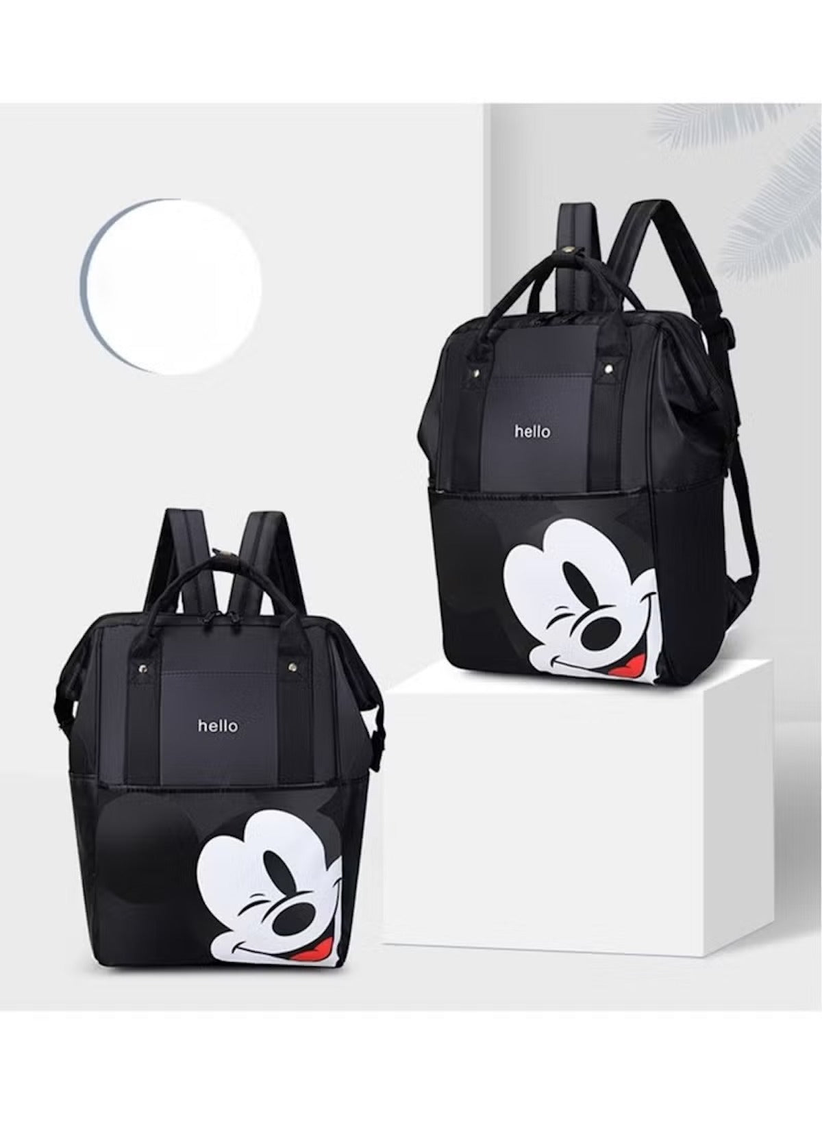 Huitich baby travel bag black cartoon design featuring a playful Mickey Mouse graphic