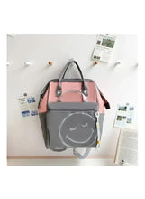 Grey and pink baby travel bag set with two main bags, front gray face patch