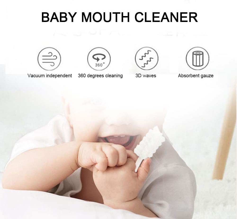 Ccy baby oral cleaner for infants teether brush used by infant with 360 degrees 3D waves and absorbent gauze