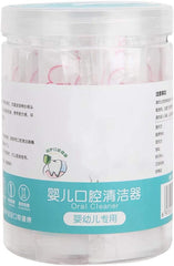Transparent jar of individually wrapped oral wipes with teal label baby oral cleaner for infants