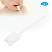 Tongue cleaning brush piece with sponge end on a white stick for baby