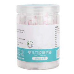 Ccy baby oral cleaner for infants clear jar of white and pink silicone infant mouth brushes