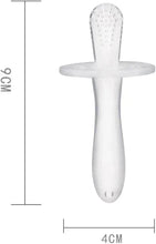 Silicone teething stick, about 6 cm long with 4 cm wide safety shield