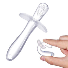 Clear silicone baby teething stick with textured tip and guard ring flexible handle for infants