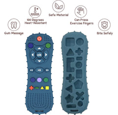 Blue Nakital baby remote teether silicone toy with textured buttons and shape presses for gum relief