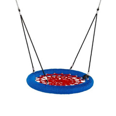 Huitich backyard hanging rope swing seat with blue and red woven circular design for outdoor play