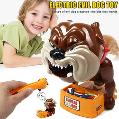 New Bad Dogs Bite game toy for kids featuring a brown electric dog toy with movable mouth and bones