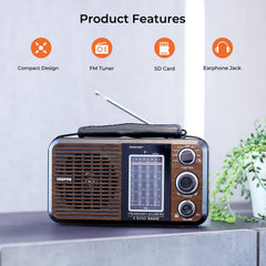 Geepas 8 band portable radio with AM/FM tuning display and two large control knobs