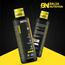 Two Balsa Nutrition L-Carnitine 3000 mg bottles, black with yellow accents