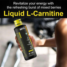 Balsa Nutrition liquid L-Carnitine bottle, black and yellow label held in hand
