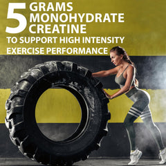 Balsa Nutrition creatine monohydrate powder UAE showing athletic woman flipping large tire in gym for high intensity training