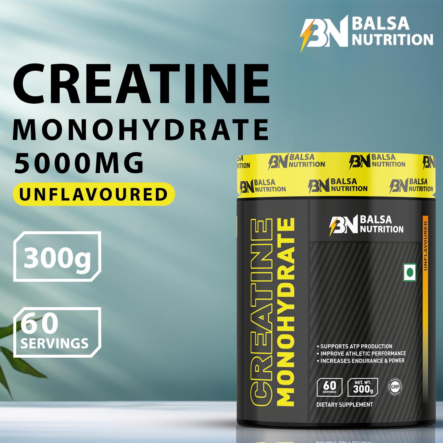 Balsa Nutrition unflavored creatine monohydrate powder UAE 300g tub 60 servings 5000mg