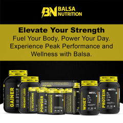 Balsa Nutrition black yellow supplement lineup featuring men's multivitamin supplement UAE with whey protein and gainer