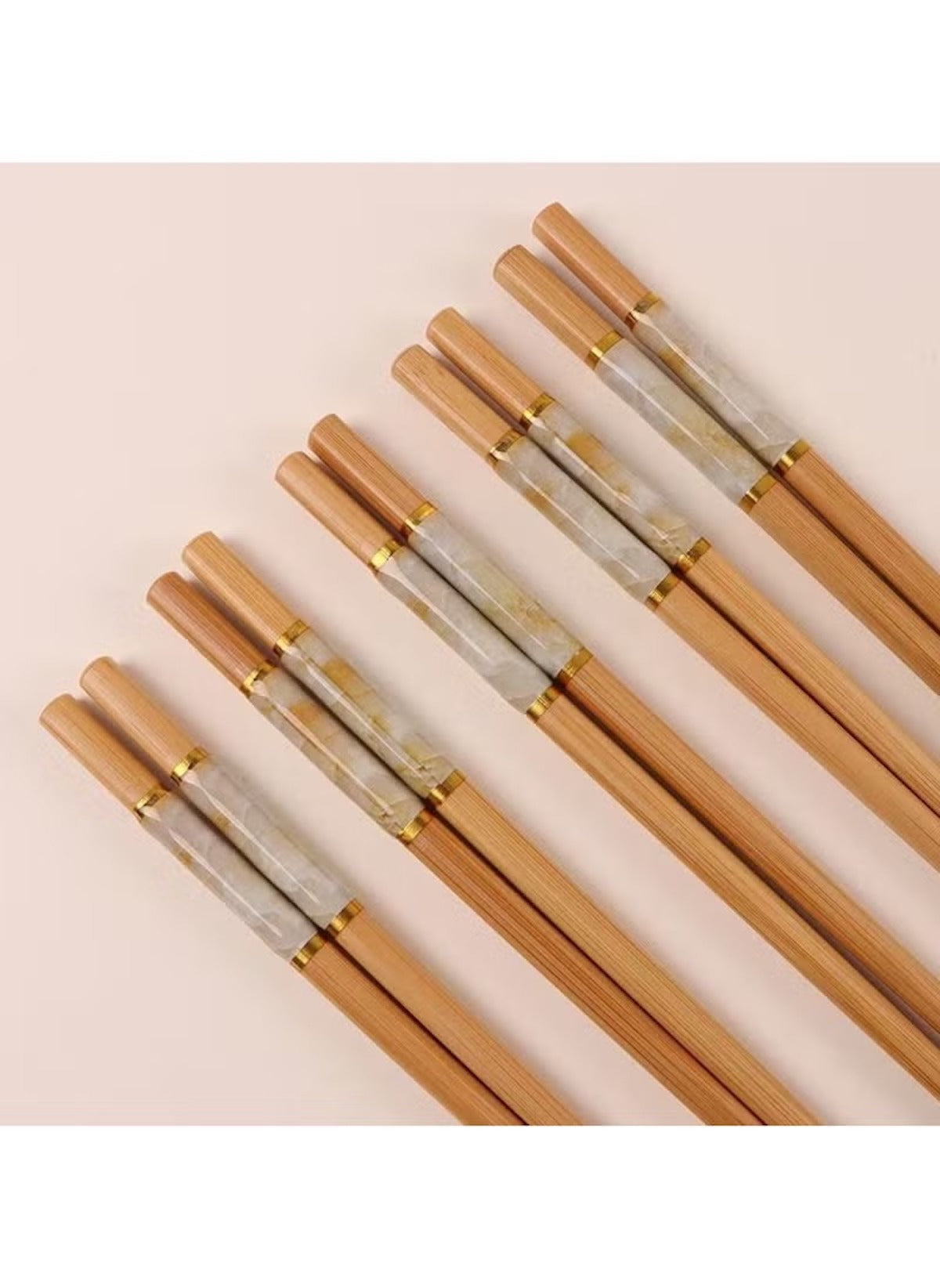 Huitich bamboo chopsticks reusable set featuring natural wood with decorative gold and marble accents