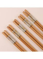 Huitich bamboo chopsticks reusable set featuring natural wood with decorative gold and marble accents