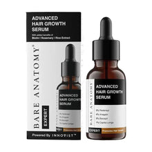 Advanced hair growth serum bottle with dropper, amber glass and black cap