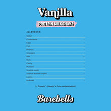 Vanilla protein milkshake allergen list panel