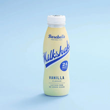 Vanilla protein milkshake bottle with blue label and white cap
