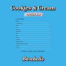 Cookies & Cream protein bar allergens list panel
