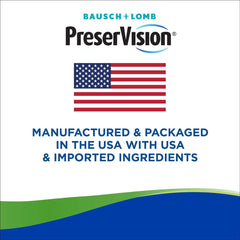 PreserVision AREDS 2 eye vitamins packaging showing Bausch and Lomb logo and Made in USA flag