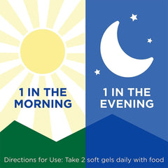 PreserVision AREDS 2 eye vitamins dosing image showing take two soft gels daily one in the morning and one in the evening
