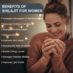 Mumzar pure shilajit resin supplement UAE displaying benefits for women including improved skin health