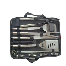 BBQ grill tool set in black carry case with stainless-steel tools