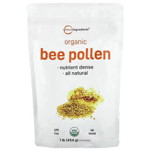 Organic bee pollen pouch with front label and granules photo
