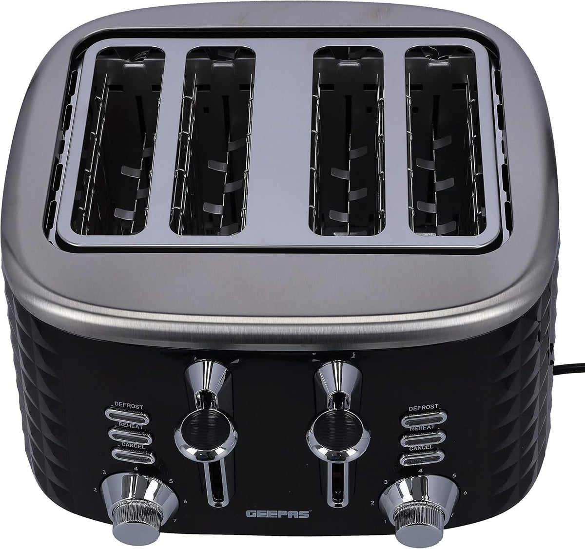 Geepas 4 Slice Bread Toaster - Adjustable 7 Browning Control 4 Slice Pop-Up Toaster with Removable Crumb Collection Tray, Self-Centering | Cancel, Defrost & Reheat | Perfect Sandwiches, Toast & More