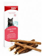 Catnip dental sticks for cats, 10 g; bundle of tan wooden sticks