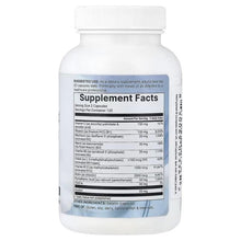 Supplement bottle back label with Supplement Facts and serving size info
