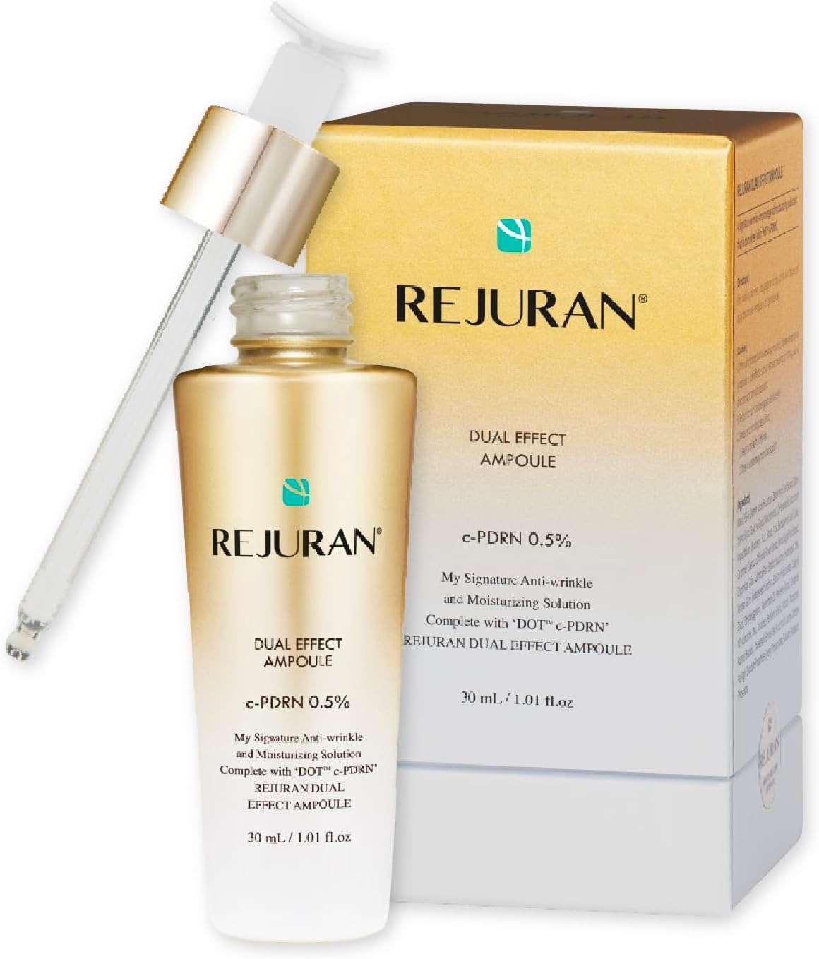 REJURAN® Dual Effect Ampoule, DOT™ DUAL c-PDRN® – Salmon DNA Rejuvenating Face Serum for Radient Glass Skin, Firming, Fine Line & Wrinkle Treatment, and Deep Hydration, Korean Skincare (1.01 fl oz)