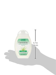 Beauty Formulas white bottle of feminine cleanser aloe vera soothing intimate wash in palm size