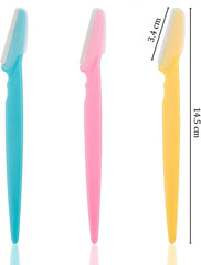 Set of three eyebrow razor for women and men in blue pink and yellow plastic handles for precise trimming