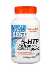 Doctor's Best 5-HTP supplement bottle with orange cap, 120 veggie caps