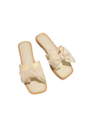 huitich beige bowknot wedge flip flops with cushioned footbed and square toe design
