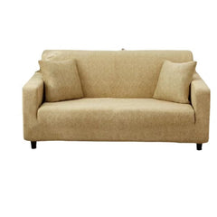 Huitich beige elastic sofa cover fitted on a two-seater couch with matching pillows