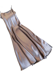 Huitich beige sleeveless satin dress XL with a smooth and shiny finish, perfect for evening wear