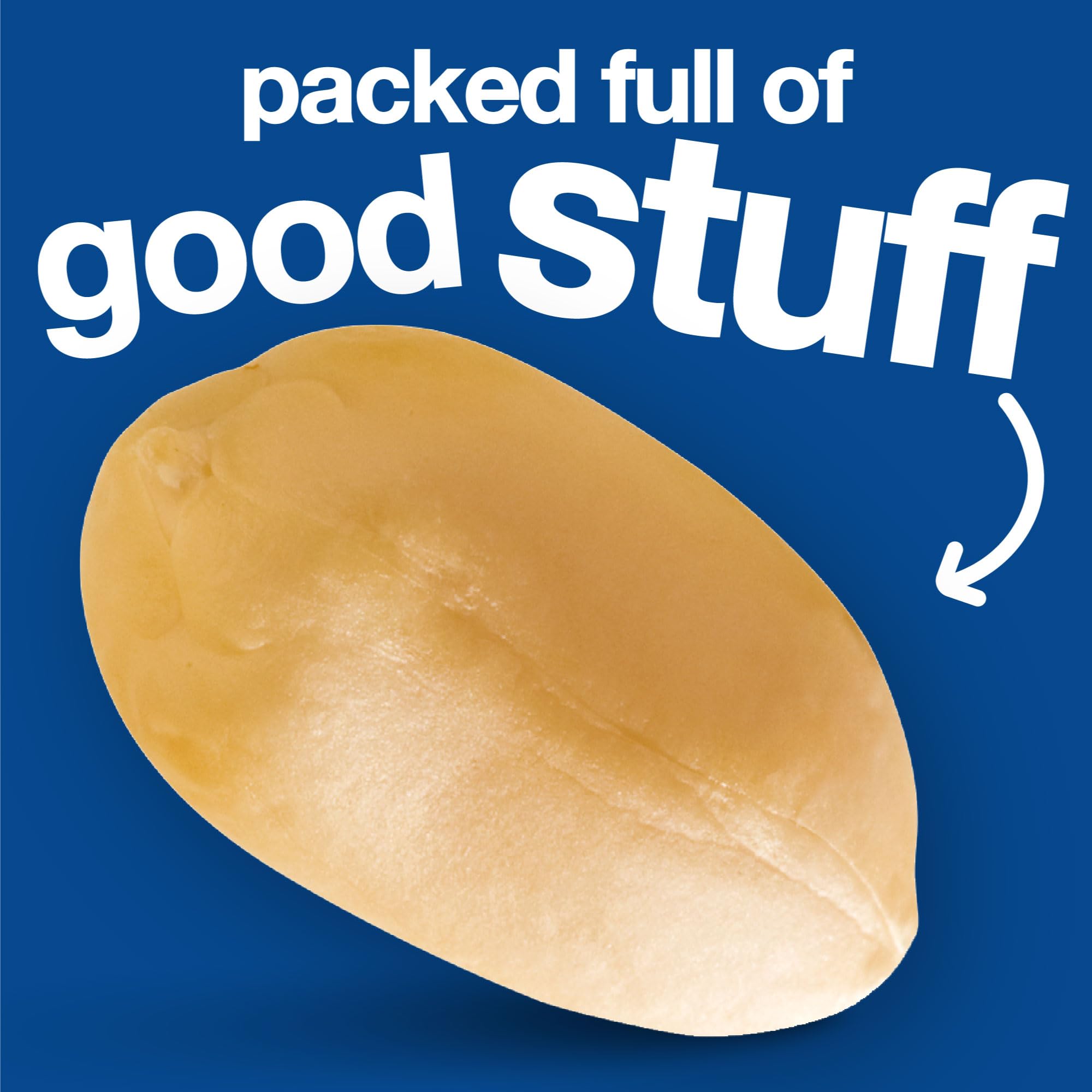 BE KIND close up peanut on blue background with packed full of good stuff text dark chocolate protein bars