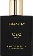 Bellavita CEO Man eau de parfum bottle, black with gold cap and label
