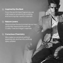 Bellavita perfume brand message with suited man portrait, no bottle shown