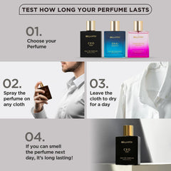Step-by-step guide to test long-lasting woody fragrance for men using Bella Vita perfumes on clothing