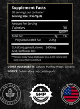 Supplement facts panel with GMP certified and USA made-in icons on black label