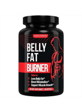 Belly fat burner supplement bottle, front label with red UNALTERED logo