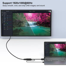 VGA to HDMI audio converter cable connecting laptop to wide monitor