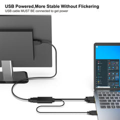1080P VGA to HDMI converter with audio connected between laptop and monitor with USB power cable