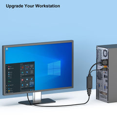 BENFEI 1080P VGA to HDMI converter with audio connected between desktop computer and monitor